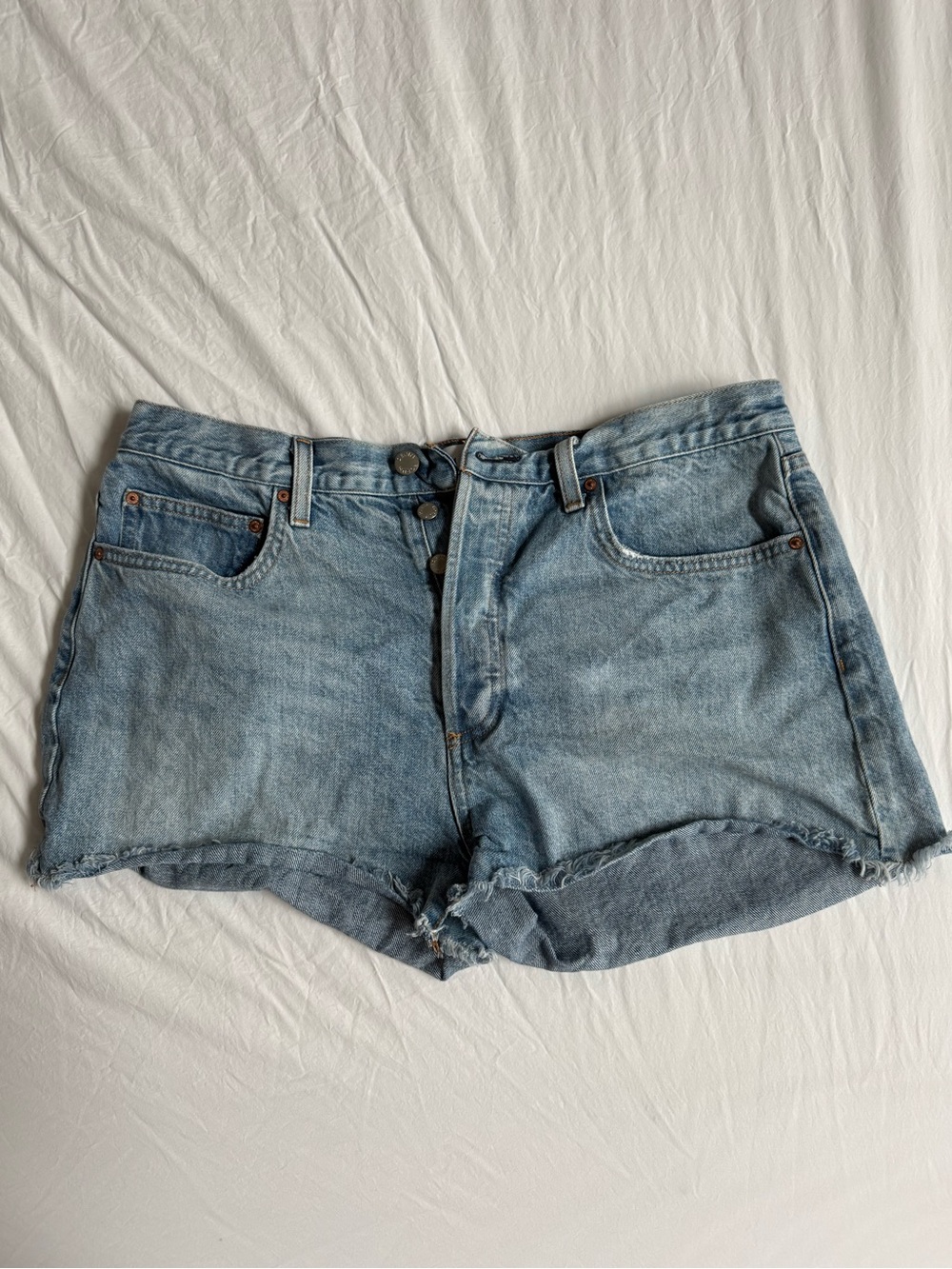 Aritzia Denim Forum Light Blue Button-Fly Jean Shorts